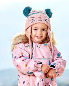 deux par deux Girls Knit Hat w/Ears - Light Pink Cat Face