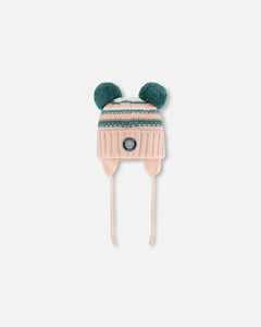 deux par deux Girls Knit Hat w/Ears - Light Pink Cat Face