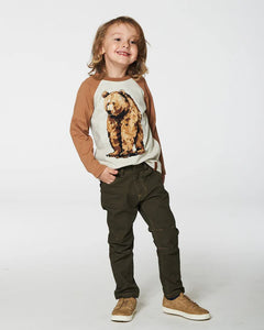 deux par deux Boys Raglan T-Shirt  w/Bear Print - Brown And Beige Mix