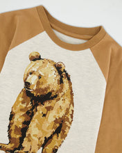 Load image into Gallery viewer, deux par deux Boys Raglan T-Shirt  w/Bear Print - Brown And Beige Mix
