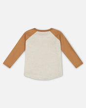 Load image into Gallery viewer, deux par deux Boys Raglan T-Shirt  w/Bear Print - Brown And Beige Mix
