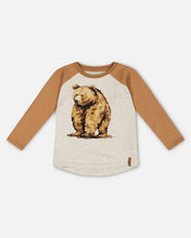 Load image into Gallery viewer, deux par deux Boys Raglan T-Shirt  w/Bear Print - Brown And Beige Mix
