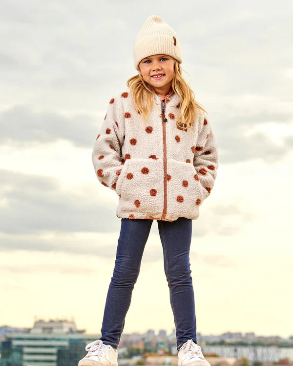 deux par deux Girls Reversible Sherpa Jacket Pinky Brown With Dots