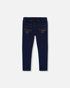 deux par deux Girls Plush Lined Denim Jeggings - Dark Blue