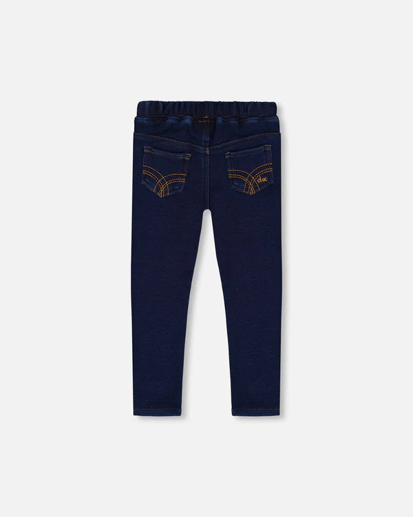 deux par deux Girls Plush Lined Denim Jeggings - Dark Blue