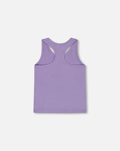 deux par deux Girls Organic Cotton Racerback Tank Top - Floral Mauve