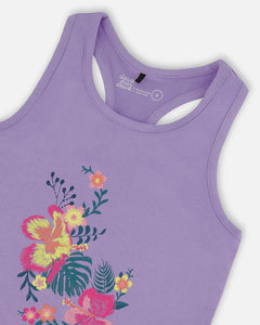 deux par deux Girls Organic Cotton Racerback Tank Top - Floral Mauve