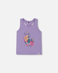 deux par deux Girls Organic Cotton Racerback Tank Top - Floral Mauve