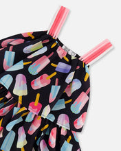 Load image into Gallery viewer, deux par deux Girls Printed Tiered Dress - Ice Lollipops And Black
