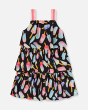 Load image into Gallery viewer, deux par deux Girls Printed Tiered Dress - Ice Lollipops And Black
