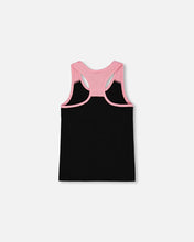 Load image into Gallery viewer, deux par deux Girls Organic Cotton Racerback Tank Top - Black And Candy Machine
