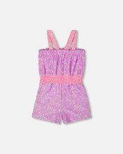 Load image into Gallery viewer, deux par deux Girls Printed Terry Cloth Romper - Vibrant Pink And White
