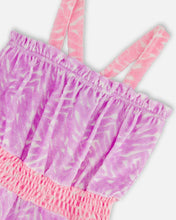 Load image into Gallery viewer, deux par deux Girls Printed Terry Cloth Romper - Vibrant Pink And White
