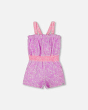 Load image into Gallery viewer, deux par deux Girls Printed Terry Cloth Romper - Vibrant Pink And White
