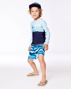 deux par deux Boys Printed Boardshorts - Blue Wave And Black