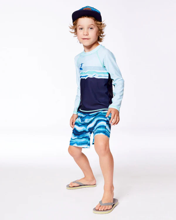 deux par deux Boys Printed Boardshorts - Blue Wave And Black