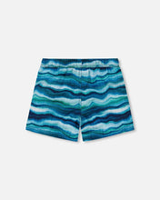 Load image into Gallery viewer, deux par deux Boys Printed Boardshorts - Blue Wave And Black
