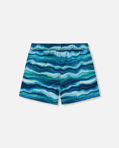 deux par deux Boys Printed Boardshorts - Blue Wave And Black