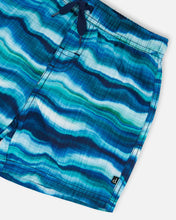Load image into Gallery viewer, deux par deux Boys Printed Boardshorts - Blue Wave And Black
