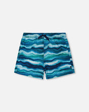 Load image into Gallery viewer, deux par deux Boys Printed Boardshorts - Blue Wave And Black
