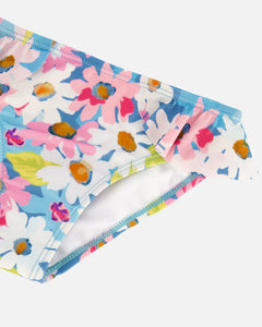deux par deux Girls Printed Two-Piece Swimsuit With Frills - White, Pink, And Green Flowers
