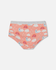 deux par deux Girls Printed Organic Cotton Boyshort Panty - Rainbow On Light Coral