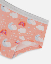 Load image into Gallery viewer, deux par deux Girls Printed Organic Cotton Boyshort Panty - Rainbow On Light Coral
