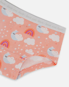 deux par deux Girls Printed Organic Cotton Boyshort Panty - Rainbow On Light Coral