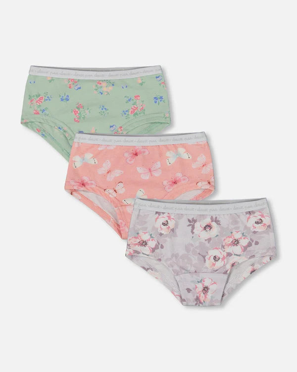 deux par deux Girls Printed Organic Cotton Boyshort Underwear - 3 PK