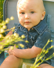 Load image into Gallery viewer, deux par deux Baby Boys One-Piece Denim Romper - Dark Denim Blue
