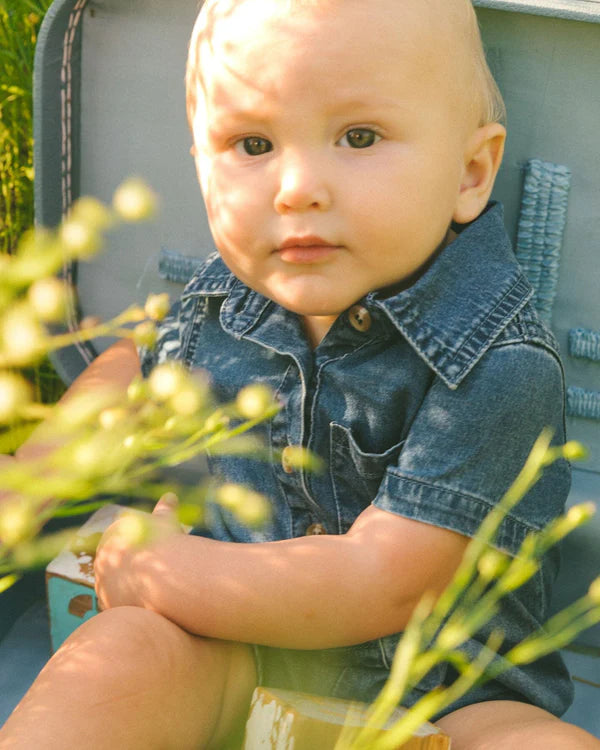 deux par deux Baby Boys One-Piece Denim Romper - Dark Denim Blue