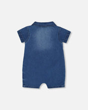 Load image into Gallery viewer, deux par deux Baby Boys One-Piece Denim Romper - Dark Denim Blue

