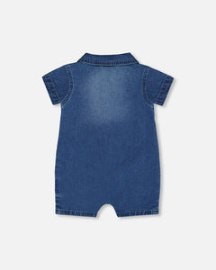 deux par deux Baby Boys One-Piece Denim Romper - Dark Denim Blue