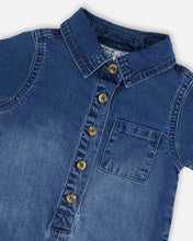 Load image into Gallery viewer, deux par deux Baby Boys One-Piece Denim Romper - Dark Denim Blue
