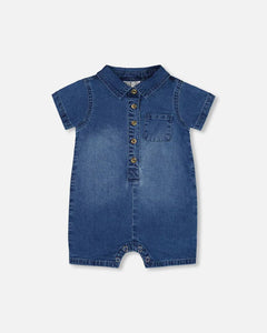 deux par deux Baby Boys One-Piece Denim Romper - Dark Denim Blue