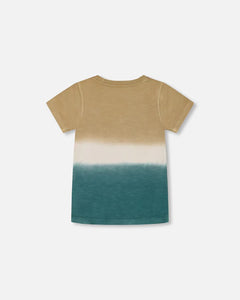deux par deux Boys Short Sleeve Tee - Gradient Beige And Teal