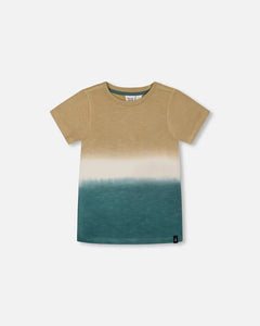 deux par deux Boys Short Sleeve Tee - Gradient Beige And Teal
