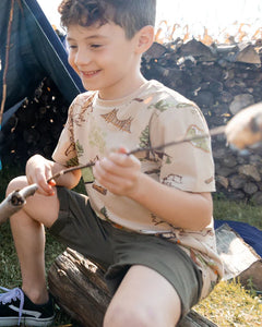deux par deux Boys Printed Organic Cotton Tee - Camping Beige