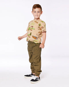 deux par deux Boys Printed Organic Cotton Tee - Camping Beige