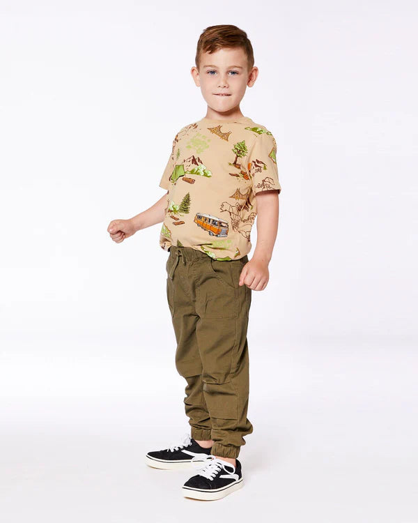 deux par deux Boys Printed Organic Cotton Tee - Camping Beige