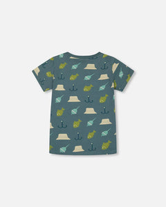 deux par deux Boys Printed Organic Cotton Tee - Teal