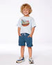 deux par deux Boys Short Sleeve Graphic Tee - Blue Wave And Ramen