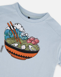 deux par deux Boys Short Sleeve Graphic Tee - Blue Wave And Ramen