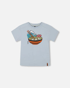 deux par deux Boys Short Sleeve Graphic Tee - Blue Wave And Ramen