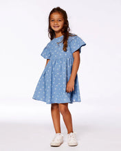 Load image into Gallery viewer, deux par deux Girls Printed Chambray Dress - Blue And White Cherries
