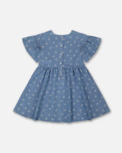 Load image into Gallery viewer, deux par deux Girls Printed Chambray Dress - Blue And White Cherries

