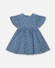 Load image into Gallery viewer, deux par deux Girls Printed Chambray Dress - Blue And White Cherries
