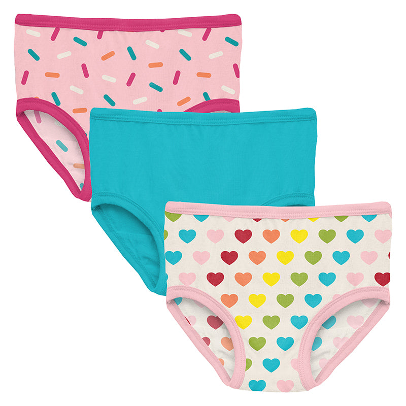 Kickee Pants Girls Print Underwear Set of 3 - Lotus Sprinkles, Confetti,  Rainbow Hearts