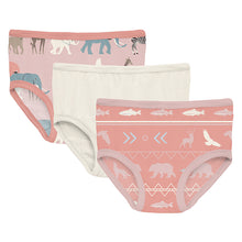 Load image into Gallery viewer, Kickee Pants Girls Print Underwear Set of 3 - Baby Rose Just So Animals, Natural &amp; Blush Native Tribal Lore
