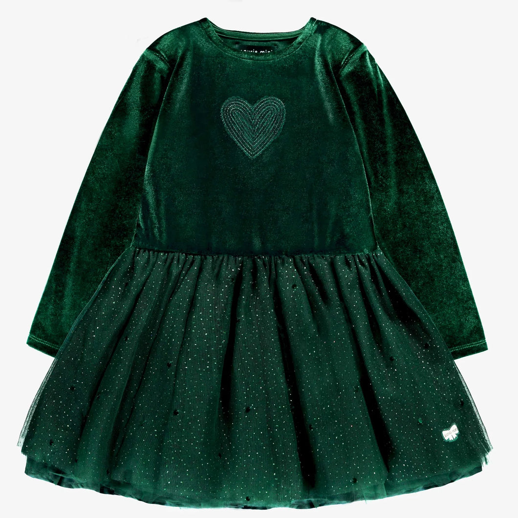 Souris Mini Girls Velvet Dress - Green